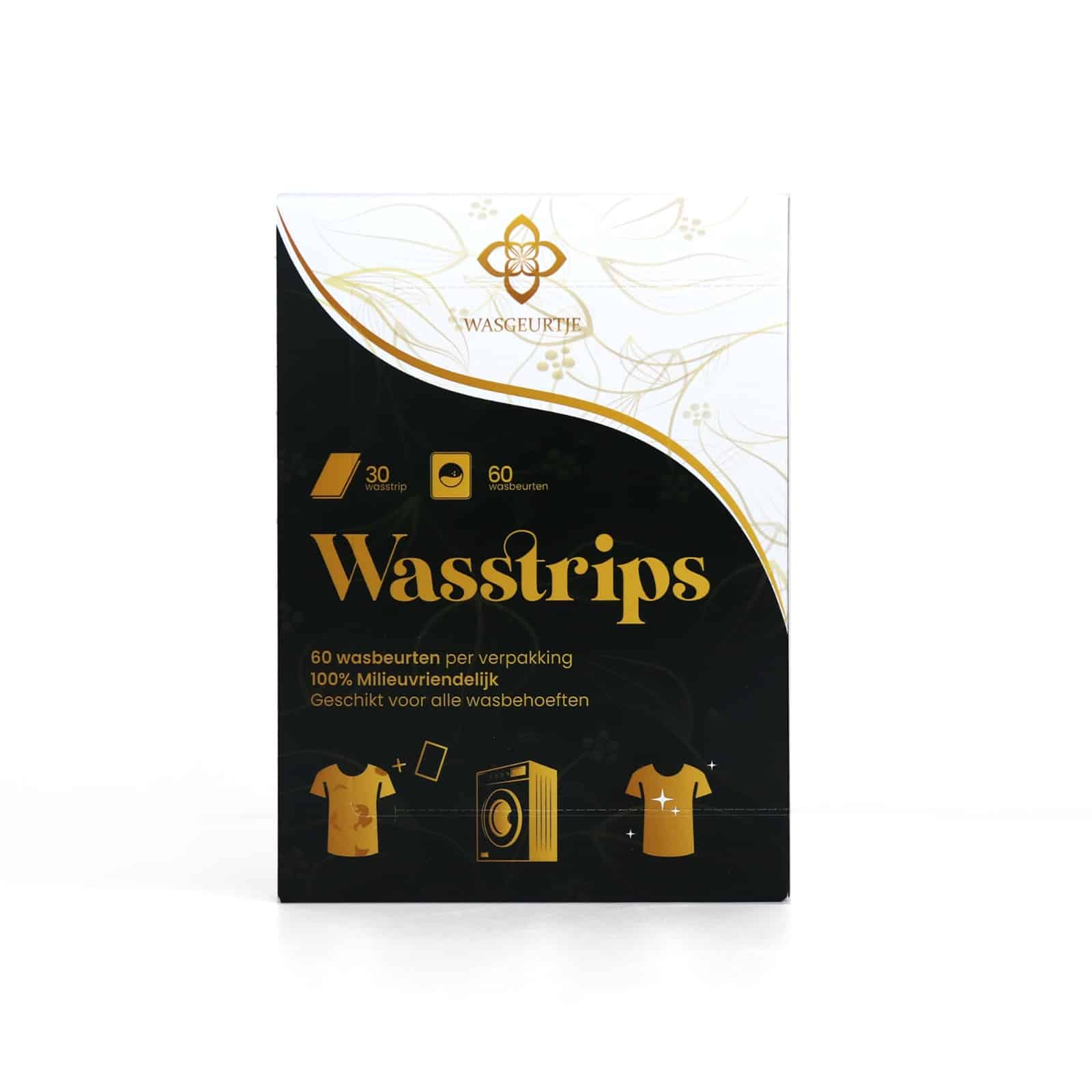 Voorkant verpakking Wasgeurtje wasstrips, 100% milieuvriendelijk wasmiddel geschikt voor alle wasbehoeften